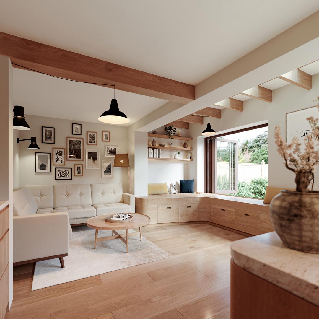Wetherby residential extension living space interior CGI visualisation